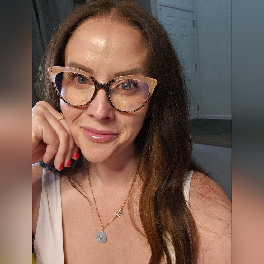 Tom Ford Peach & Leopard Print Blue Light Glasses - Picture 5 of 7